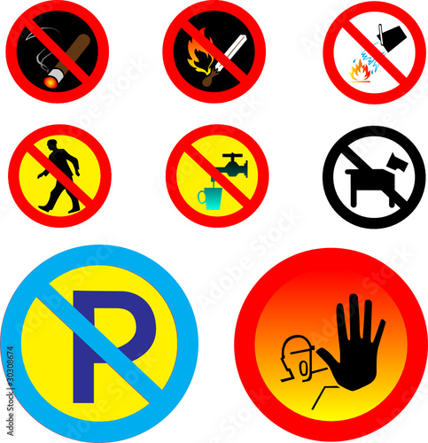 Various prohibition signs group vector