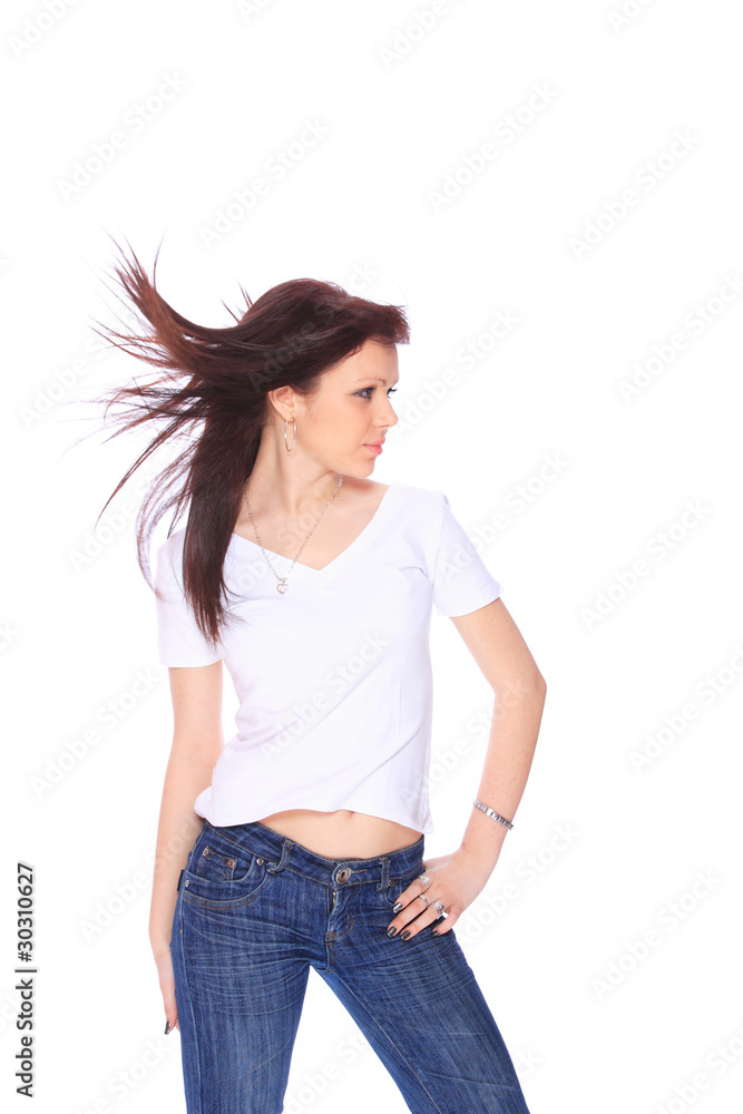 young woman in jeans and t shirt young woman in jeans and t shirt