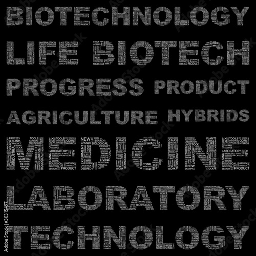BIOTECHNOLOGY. Vector word collection. Wordcloud illustration.