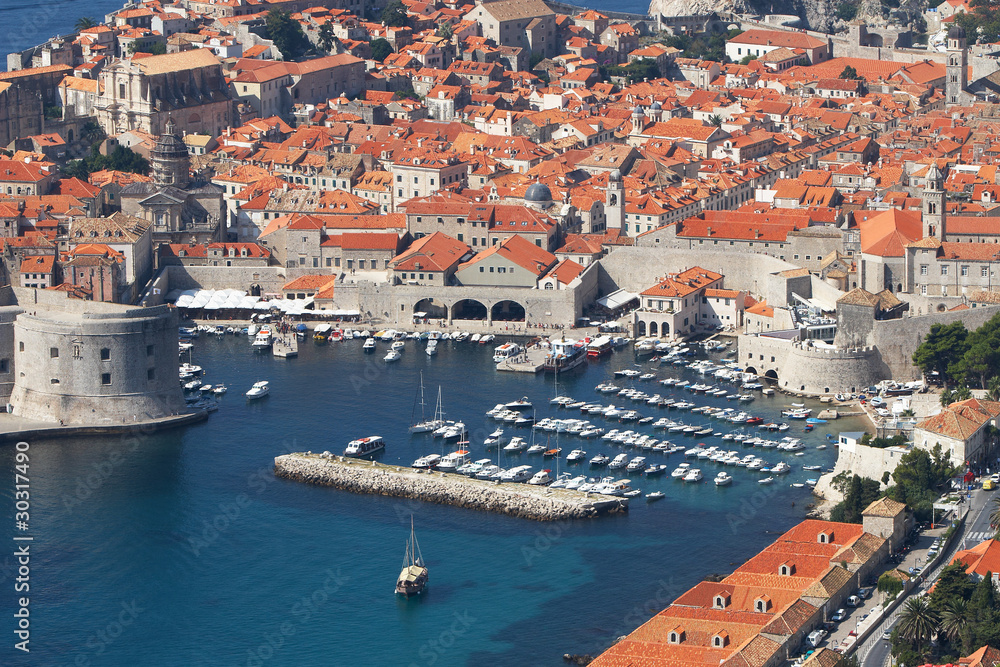 Croatia, Dubrovnik. Top view of the port in the old town