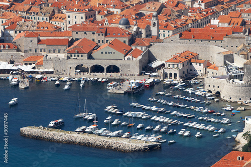 Croatia, Dubrovnik. Top view of the port in the old town