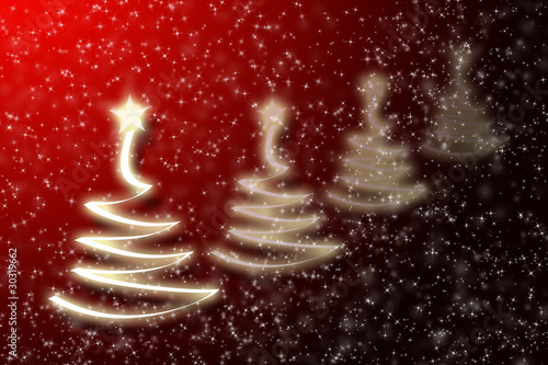 Red background with a fur-tree.