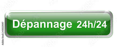 dépannage 24h sur 24 sur bouton métal rectangle vert
