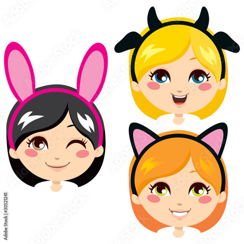 Sweet girls wearing animal costume headbands for carnival