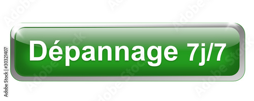 dépannage 7j sur 7 sur bouton métal rectangle vert