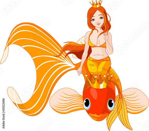 Mermaid riding on a golden fish