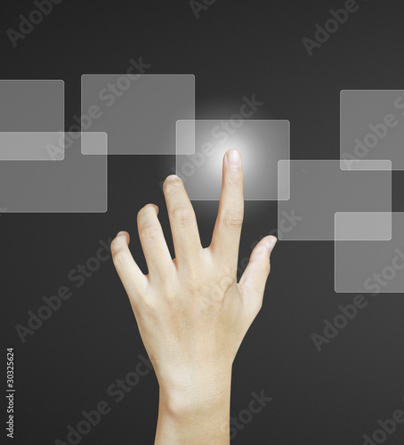 hand pushing on a touch screen interface