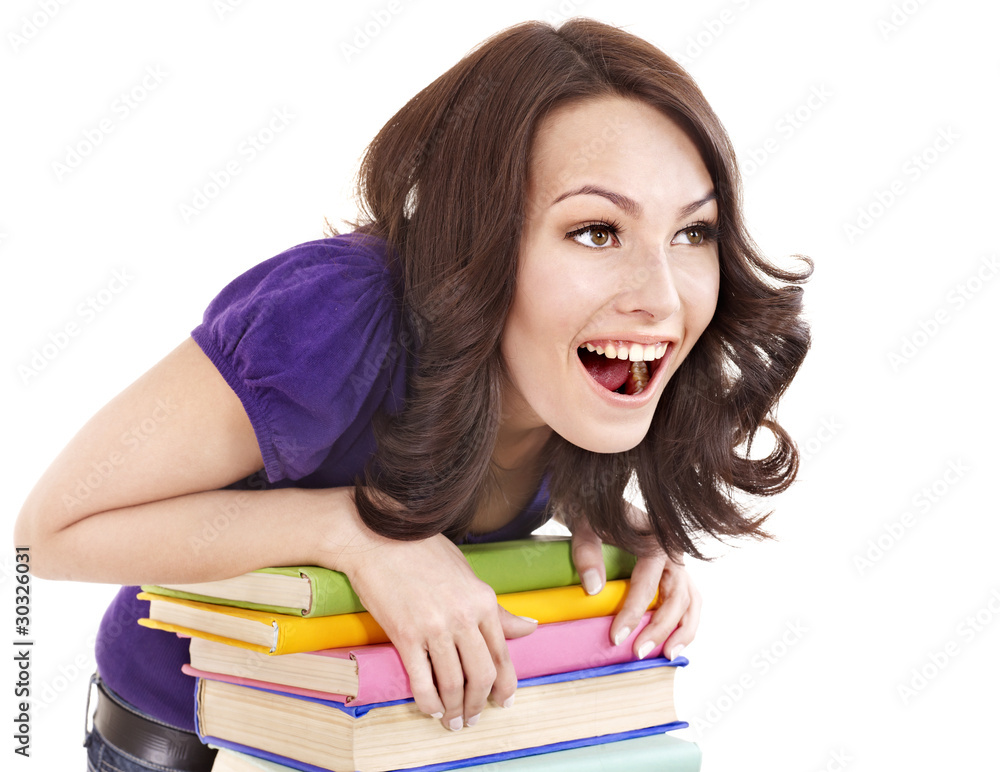 Girl with stack color book . Girl with stack color book .