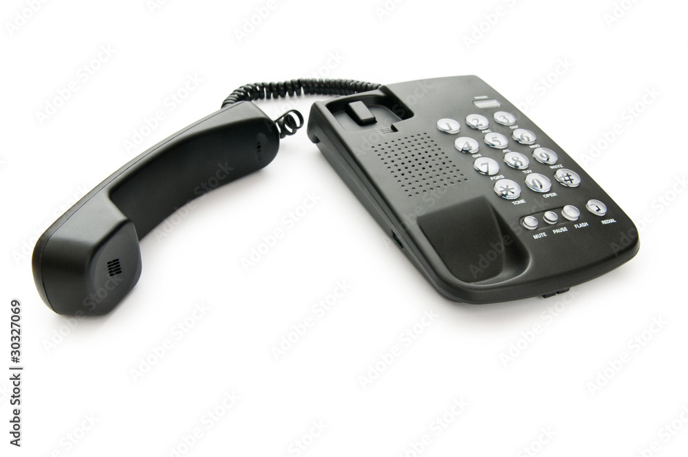 Black phone isolated on the white background Black phone isolated on the white background