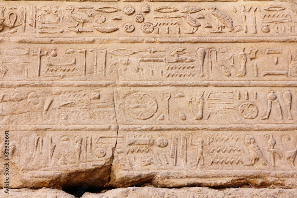 ancient egypt hieroglyphics on wall in karnak temple