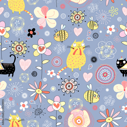 Flower texture with cats