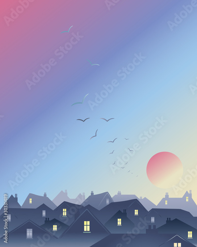 red sky in the city