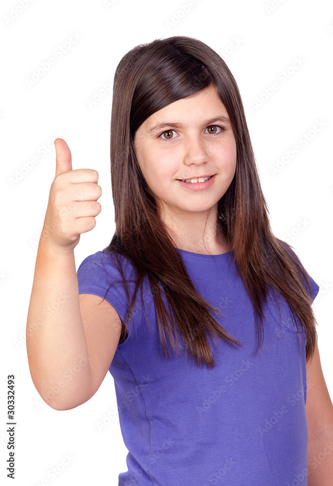 Adorable preteen girl accepting with the tumbs Adorable preteen girl accepting with the tumbs