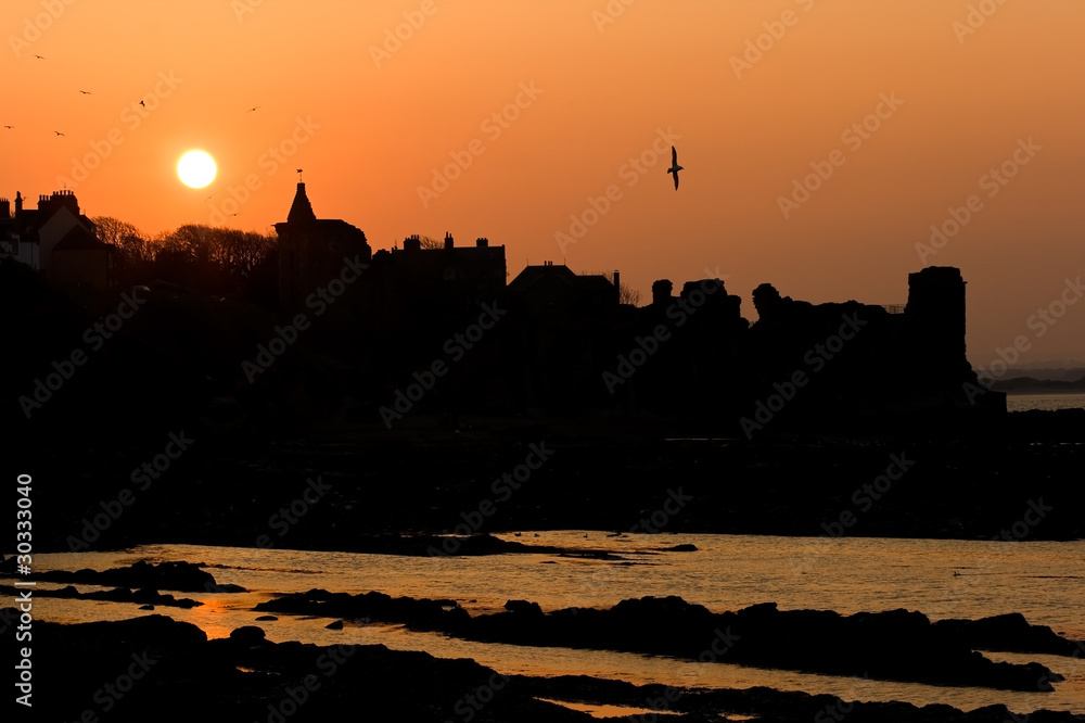 Sunset silhouettes at St Andrews castle