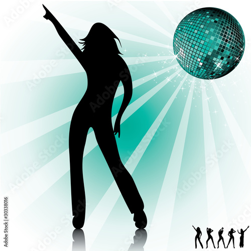 Fotografie, Obraz Silhouette femme qui danse. Boule disco