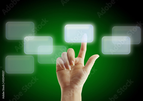 hand pushing on a touch screen interface