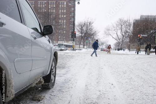 Winter Driving in Montreal, Pedestrian Crossing © imageegami