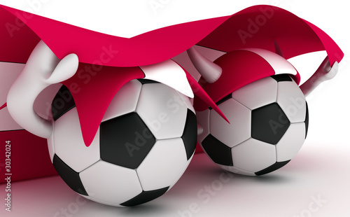 Two soccer balls hold Latvia flag