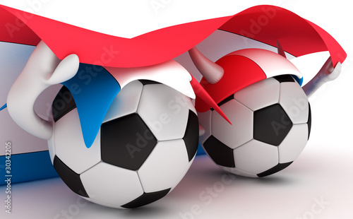 Two soccer balls hold Netherlands flag