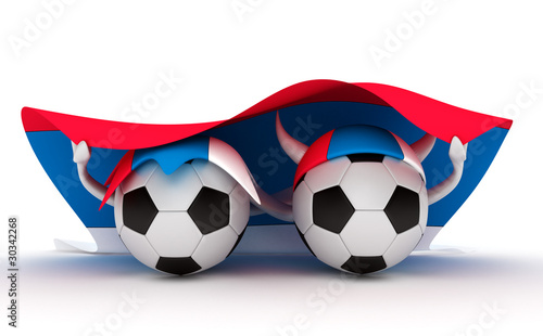 Two soccer balls hold Serbia flag