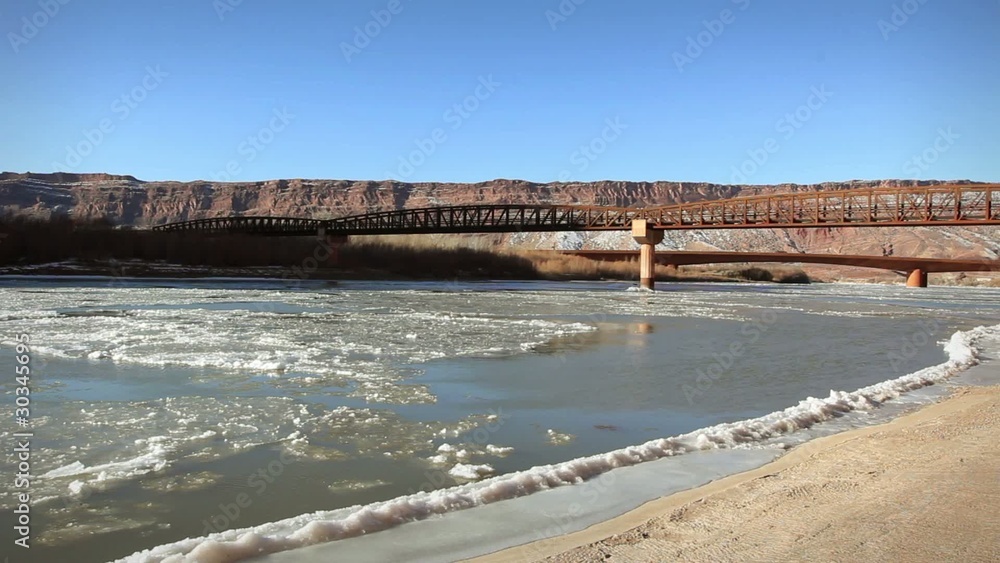 (1247) Frozen Colorado River Winter Moab Utah Bridge (1247) Frozen Colorado River Winter Moab Utah Bridge