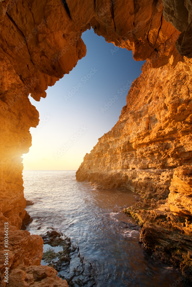 Sunset into grotto