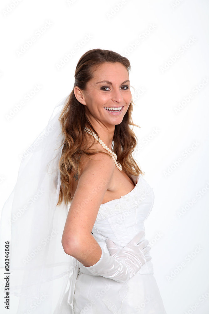 Bride doing expressions on white background Bride doing expressions on white background