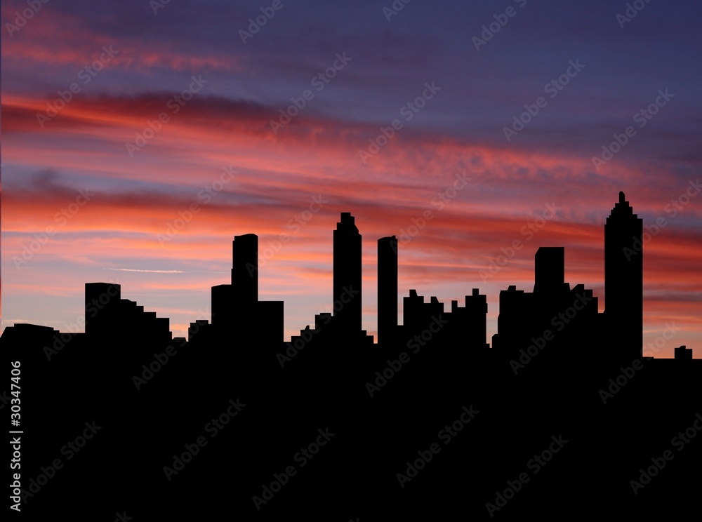 Atlanta skyline at sunset with beautiful sky illustration Atlanta skyline at sunset with beautiful sky illustration
