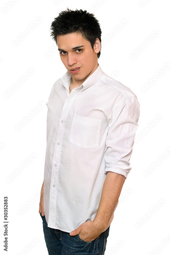 Portrait of grinning young man. Isolated Portrait of grinning young man. Isolated