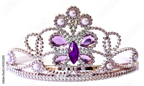 Silver color tiara with purple and lilac stones and pearls