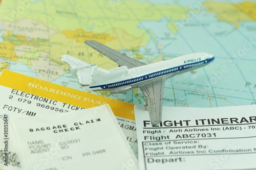 Photography Travel abstract with flight itinerary