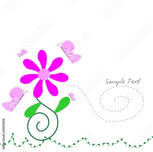 Cartolina Primaverile con fiore e farfalle colorate