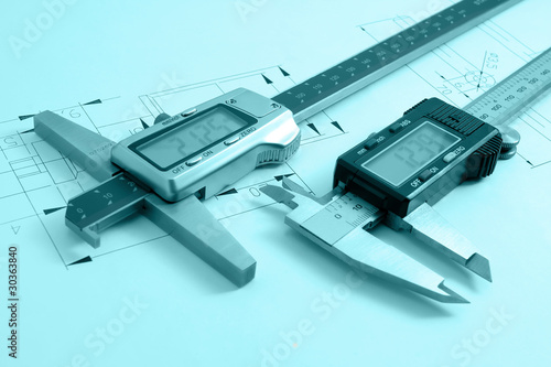 Cuadro en lienzo Mechanical scheme and calipers