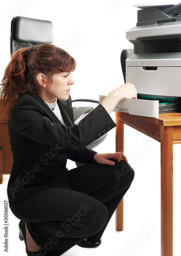 Business lady with a printer photo