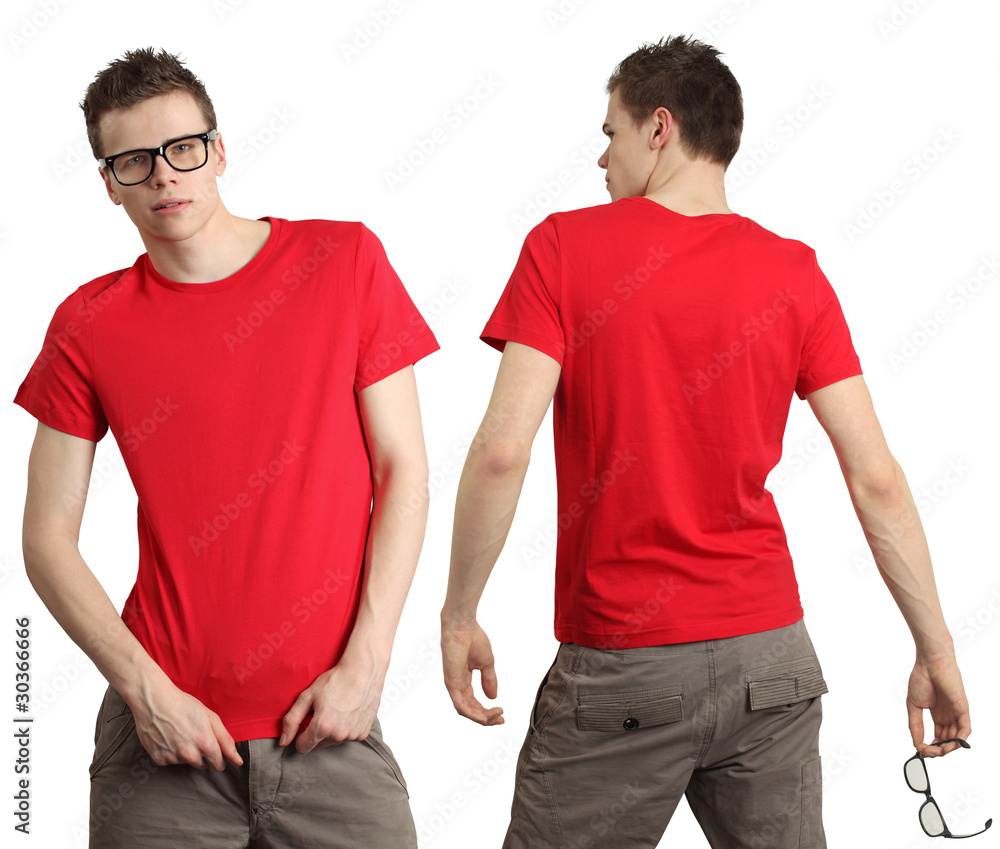 Male wearing blank red shirt Male wearing blank red shirt