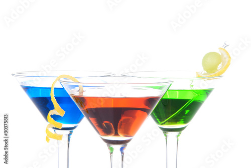 Colorful Martini Cocktails blue green and red