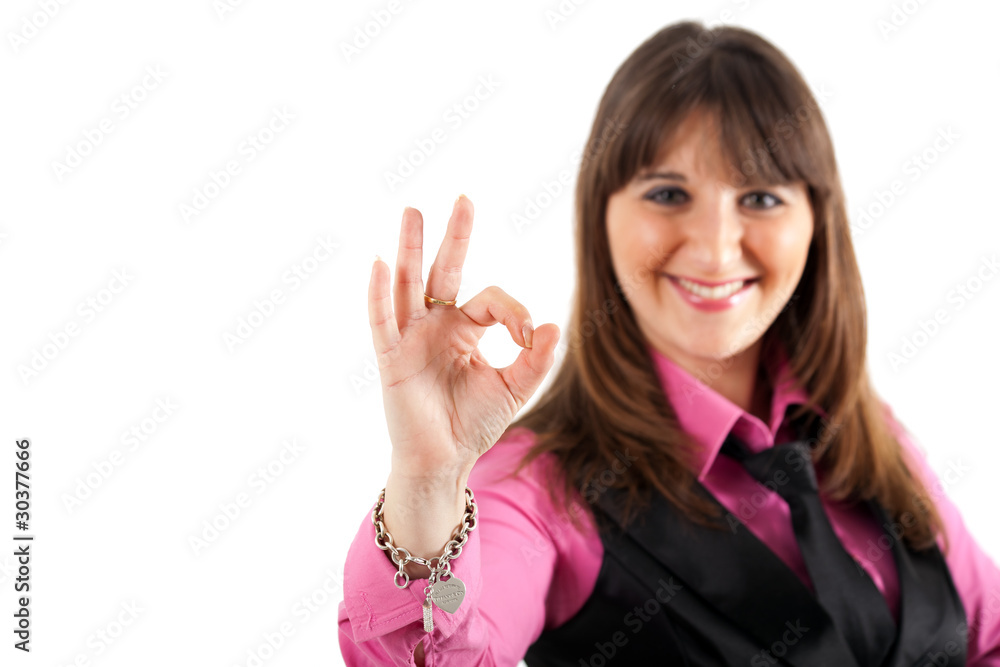 Woman making all right gesture isolated on white Woman making all right gesture isolated on white