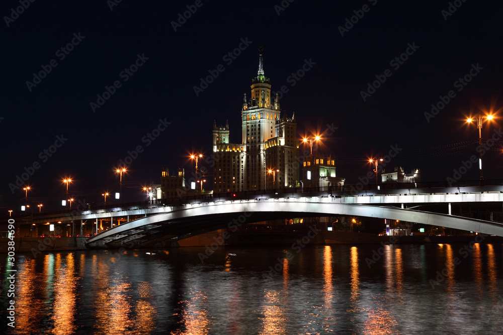 Residential building on Kotelnicheskaya Quay and bridge, Moscow
