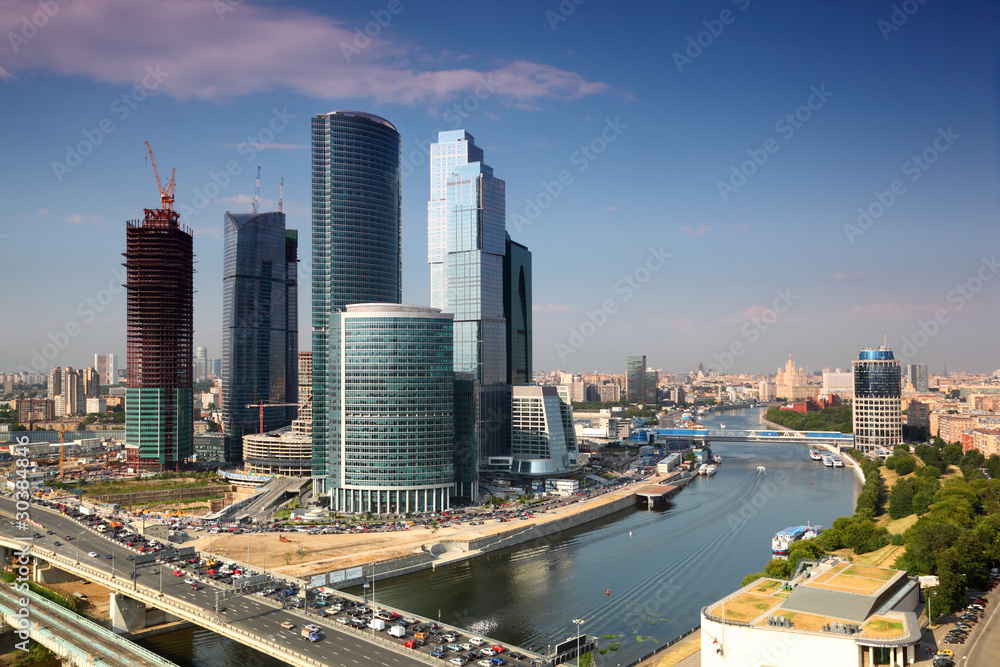 panorama of Moscow City complex of skyscrapers in Moscow, Russia