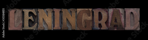 Fotografija the word Leningrad in old letterpress wood type