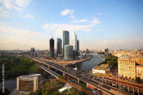 wide angle, Moscow river, Third Transport Ring, skyscrapers