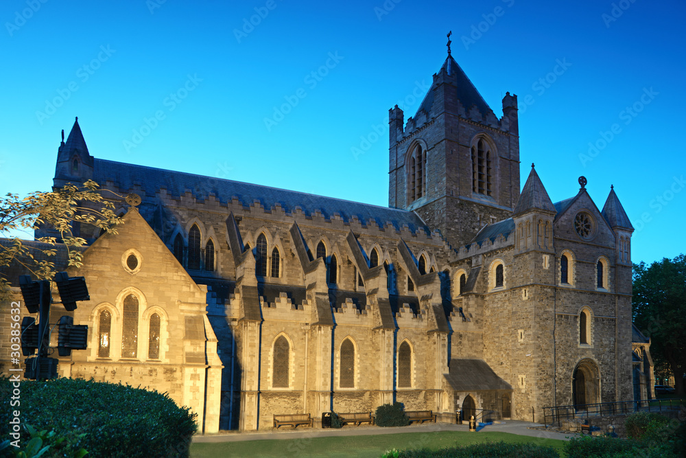 Famous Christ Church Cathedral at evening in Dublin, Ireland