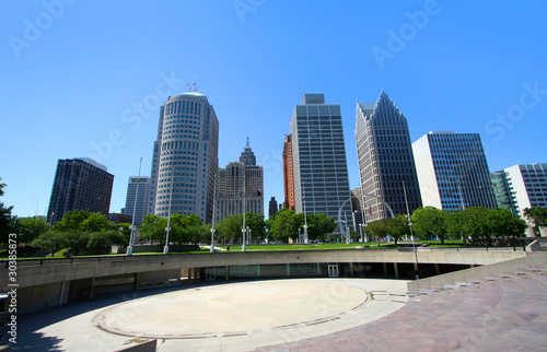 Tall high raise buildings in Downtown Detroit