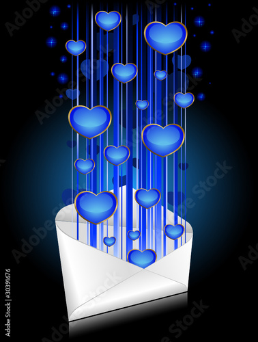 Celebratory envelopes with blue hearts. Vector