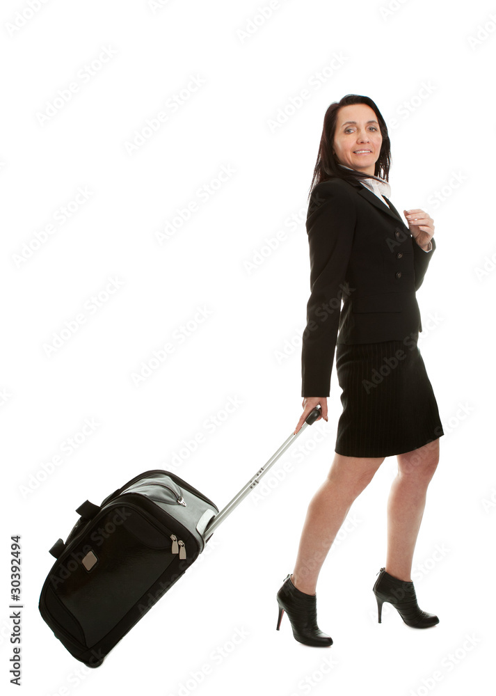 Cheerful businesswomen with travel bag Cheerful businesswomen with travel bag