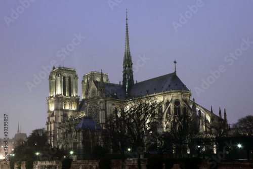 Notre Dame cathedral in Paris at night