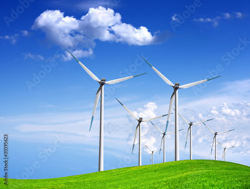Wind generators on green field