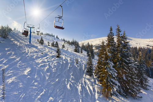 "Off-ride" slope on the skiing resort.