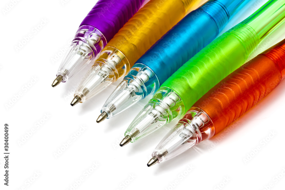 Colorful ballpoint pens closeup Colorful ballpoint pens closeup