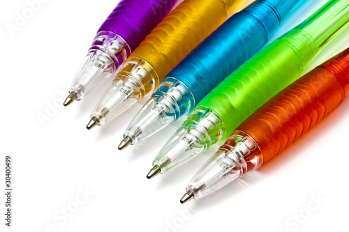 Colorful ballpoint pens closeup